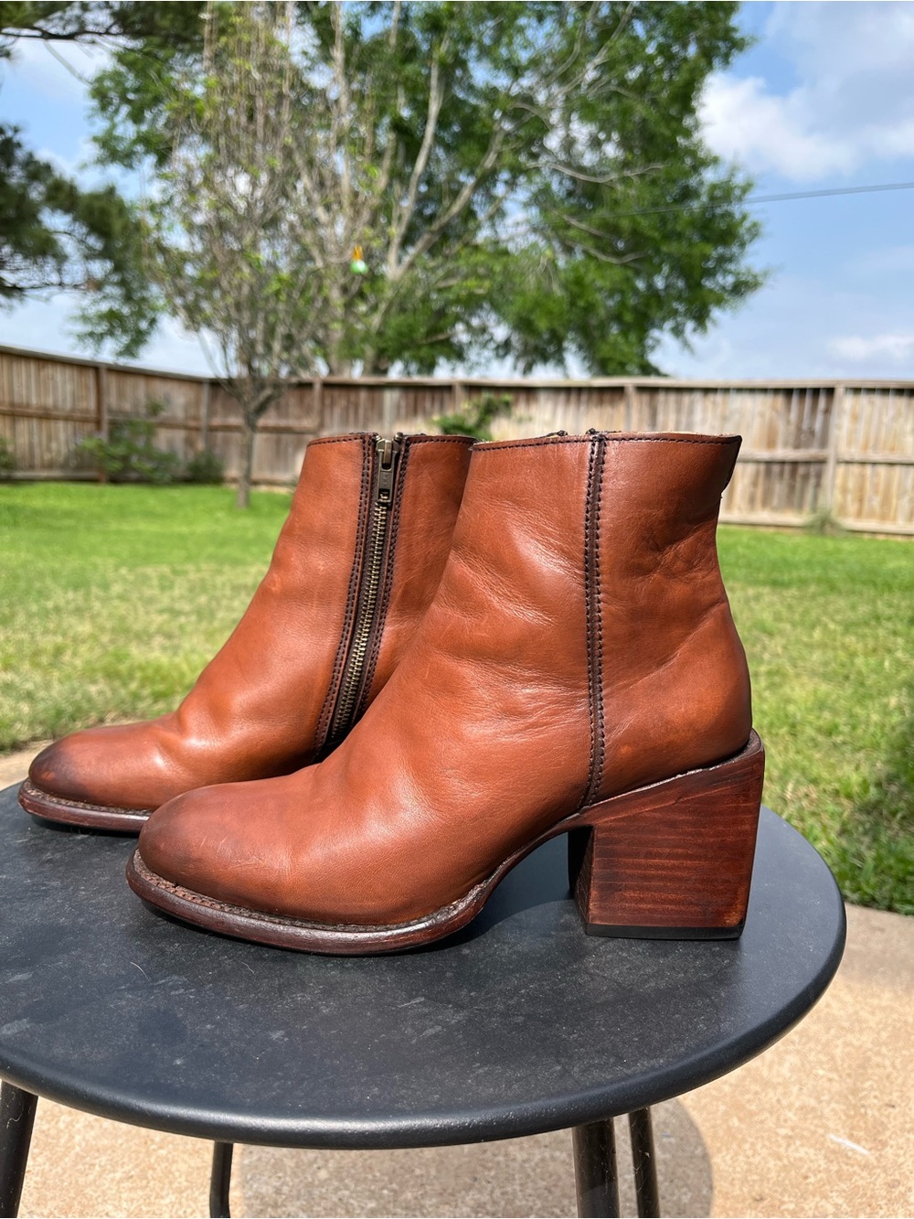 Women’s Brown Leather Block Heel Ankle Boots - Picture 2 of 8
